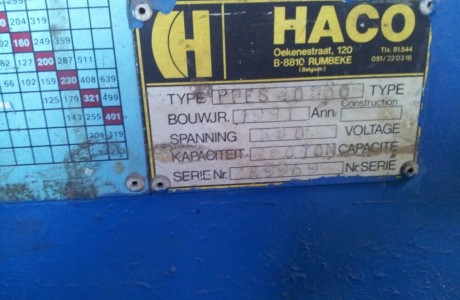 HACO press brake 250tons X 4000 mm, model PPES 40-250 , 1991